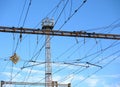 Train station tower, constructions and wires Royalty Free Stock Photo