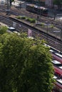 train station tracks trains and infrastructure from top view Royalty Free Stock Photo