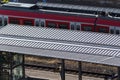 train station tracks trains and infrastructure from top view Royalty Free Stock Photo