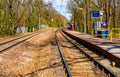 Train station and trailway infrastructure of Warsaw metropolitan light rail connection in Podkowa Lesna town in Poland