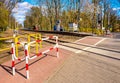 Train station and trailway infrastructure of Warsaw metropolitan light rail connection in Podkowa Lesna town in Poland