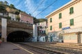 Train station with tunnel at Riomaggiore town in Cinque Terre National park, Italy Royalty Free Stock Photo