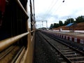 Train on the station with turning view in India Royalty Free Stock Photo