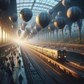 A train station where passengers board sentient balloons, whic