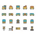 Train stations related icon set