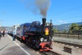 Train with Steam Locomotive on the children's railway in Russia, Saint Petersburg