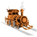 Train in the steampunk style. Steam locomotive on a white isolated background Royalty Free Stock Photo
