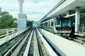 Train Stop on station Port Island Line, Port Liner, urban automated transit rail system in Kobe, Japan