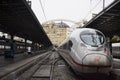 Train stop waiting in terminal for send and receive passenger at platform of Gare de Paris-Est or Paris Gare de l`est Royalty Free Stock Photo