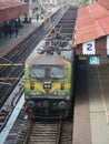 A train stopping at the platform in Delhi, India