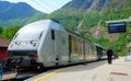 The train stops at the flam station. The Flam Line is between Myrdal and Flam