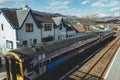 Train on the Strathcarron railway station in the Scottish Highlands