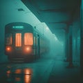 Train on the street in a foggy day. 3d rendering