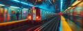 Train in subway station. Tunnel subway. Creative zoom effect photo of a NYC subway train at a station. Royalty Free Stock Photo