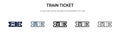 Train ticket icon in filled, thin line, outline and stroke style. Vector illustration of two colored and black train ticket vector Royalty Free Stock Photo