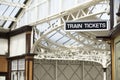 Train tickets sign at victorian railway station in Wemyss Bay Scotland