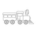 Train toy Isolated on white background. Coloring book. Childhood doodle. Vector line illustration. Children`s design. Clip art