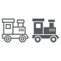 Train toy line and glyph icon, child and railroad, locomotive sign, vector graphics, a linear