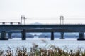 Train track bridge over bukhangang river Royalty Free Stock Photo