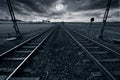 Train track and full moon Royalty Free Stock Photo