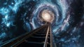 Train Track Passing Through Galaxy-Like Tunnel
