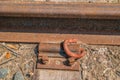 Train track rail with bolted plate Royalty Free Stock Photo