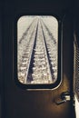 Train track Railroad Journey look through Train window Royalty Free Stock Photo