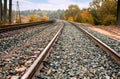 Train tracks through an autumn forest Royalty Free Stock Photo