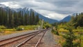 Train tracks through Banff national park Royalty Free Stock Photo