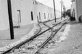 Train tracks in black and white Royalty Free Stock Photo