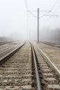 Train Tracks Disappear Into Fog