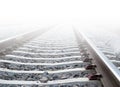 Train tracks in heavy fog Royalty Free Stock Photo