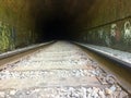 Train Tracks Inside a Tunnel full of Graffiti Royalty Free Stock Photo