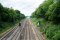 Train tracks, long straight rail tracks with no train