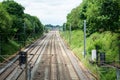 Train tracks, long straight rail tracks with no train