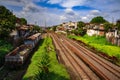 the train tracks at the Malang city station, East Java. Royalty Free Stock Photo