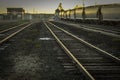 Train Tracks In Old Trainyard At Sunset Royalty Free Stock Photo