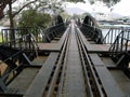 Train tracks over the Bridge on the River Kwai. World War II in Kanchanaburi, Thailand Royalty Free Stock Photo