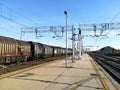 Train tracks perspective view. Transportation mode Royalty Free Stock Photo