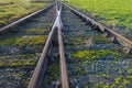 Train tracks with railroad switch up close Royalty Free Stock Photo