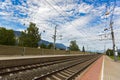 Train tracks at Rattenberg - Kramsach train station in Rattenberg, Austria Royalty Free Stock Photo