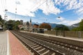 Train tracks at Rattenberg - Kramsach train station in Rattenberg, Austria Royalty Free Stock Photo