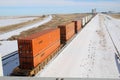 Train on Tracks Snow Day Royalty Free Stock Photo