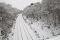 Train tracks in the snow Royalty Free Stock Photo