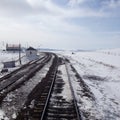 Train tracks on snowy landscape Royalty Free Stock Photo