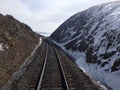 Train tracks on snowy mountains