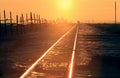 Train Tracks Sunset Winter Saskatchewan Royalty Free Stock Photo