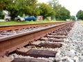 Train tracks up close with rocks Royalty Free Stock Photo