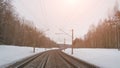 Train tracks in winter mist Royalty Free Stock Photo