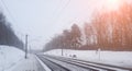 Train tracks in winter mist Royalty Free Stock Photo